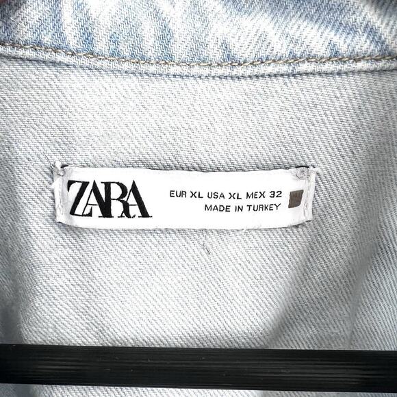 Zara Light Wash Denim Cropped Jean Jacket Womens Size XL - Picture 4 of 4